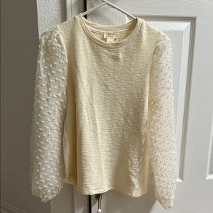 New. Tag detached Maeve from Anthropology Cream Top with Sheer Polka Dot Sleeves